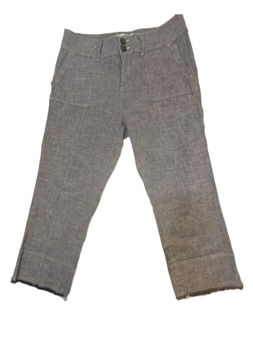 Aventura Fair Trade Chambray Raw Hem Crop Pants. Size 10